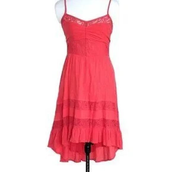 ROXY | L | Dress Sundress Swim Beach Cover-up Lace Ruffle Sleeveless Womens Red - Picture 1 of 7